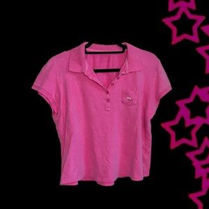 Y2K pink polo shirt with a small pocket with little flower detail